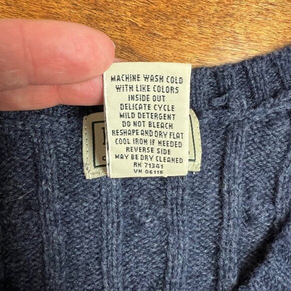 LL Bean Lambswool Sweater Vest Mens Large Tall LT Blue Cable Knit V Neck Classic - Picture 7 of 7